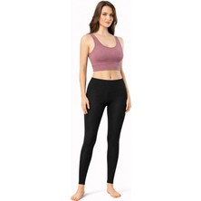 İncili 2'li Set Kadın Büstiyer ve Tayt - (Siyah - Mürdüm)