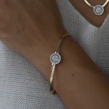 Oroline Kuyumculuk 14 Ayar Altın Sıkı Gurmet Zincirli Trapez Taşlı Kadın Bileklik