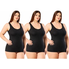 İncili 3'lü Set Kadın Büyük Beden Geniş Askılı Atlet - (Siyah)