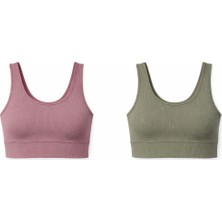 İncili 2'li Set Kadın Büstiyer - (Çağla Yeşili - Mürdüm)