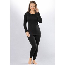 İncili 2'li Set Kadın Termal Body ve Tayt - (Siyah)