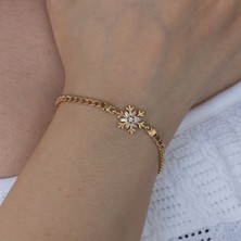 Oroline Kuyumculuk 14 Ayar Altın Baget Taşlı Kar Tanesi Kadın Bileklik