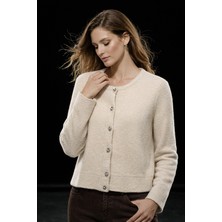 Studio Fashion 1988 Kadın Bej Yumuşak Dokulu Metal Düğmeli Triko Hırka