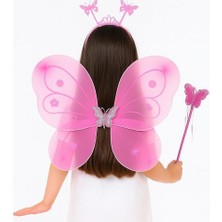 Osense Pembe Kelebek Kız Seti – 50 cm Kelebek Kanadı, Taç ve Asa