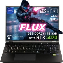GameRaider FLUX GR16 Intel Core i9-14900HX 16GB DDR5 1TB SSD RTX 5070 8GB 115W 16 inç 2.5K QHD+ 300Hz FreeDos Gaming Laptop