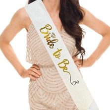 BT Teknik Beyaz Üzeri Altın Italik Alyanslı Bride To Be Yazılı Simli Işıltılı Kuşak Kemer 10 cm Genişlik