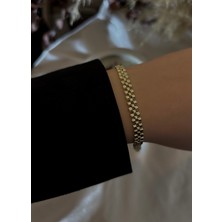 Crown Pirinç Üzeri Altın Kaplama Hasır Bileklik