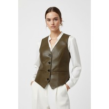 Deriderim Carla Haki Yeşil Hakiki Deri Kroko Kadın Yelek