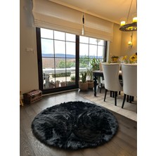 Doğuş Peluş Halı A Post Siyah Yumuşak Dokulu Peluş Halı Yuvarlak