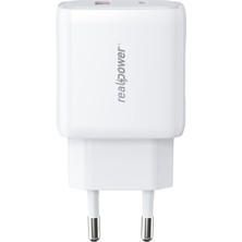 Realpower Pps 25W Usb-C + Usb-A Hızlı Şarj Cihazı Beyaz TC25WWH2