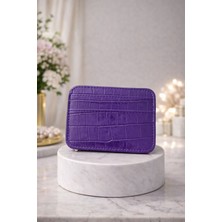 Huma Butik Takı Aksesuar Mor Kroko Desenli 5 Kart Bölmeli Ince Kartlık