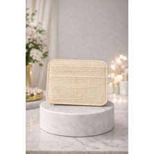 Huma Butik Takı Aksesuar Krem Kroko Desenli 5 Kart Bölmeli Ince Kartlık