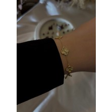 Clovy Yonca Detaylı Altın Kaplama Bileklik