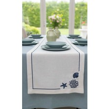 Marine Desenli Beyaz Zemin Nakışlı Runner 45X145 cm