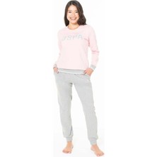 U.s. Polo Assn. Kadın Bisiklet Yaka Uzun Kollu Pijama Takımı S26117 Bantlı Paça Rahat Kumaş-Pembe-Xl