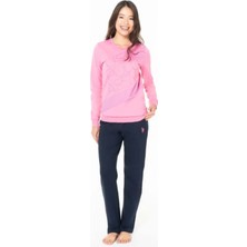 U.s. Polo Assn. Kadın Bisiklet Yaka Uzun Kollu Pijama Takımı S26123 Rahat Kumaş Cepli-Fuşya-Xl