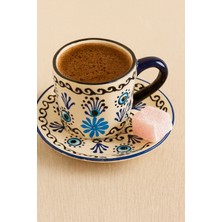 Mugusa Hediyelik El Yapımı Çini Seramik Kabartma Desenli Nazar Motif 2' Li Kahve Fincanı Seti