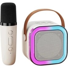 BT Teknik Karaoke Kablosuz Hoparlör Mikrofonlu Rgb Işıklı Bluetooth Speaker Tf Kart/usb Beyaz