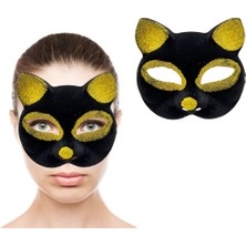 LTG Nova Çocuk Siyah Renk Gold Simli Süet Kaplama Kedi Maskesi 18X14 cm