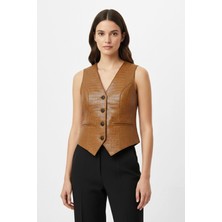 Deriderim Carla Taba Hakiki Deri Kroko Kadın Yelek