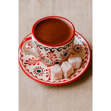 Mugusa Hediyelik El Yapımı Çini Seramik Kabartma Desenli Nazar Motif 2' Li Kahve Fincanı Seti