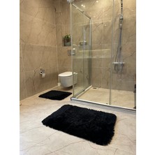 Doğuş Peluş Halı Tavşan Siyah Kaymaz Tabanlı 2'li Banyo Halısı Seti