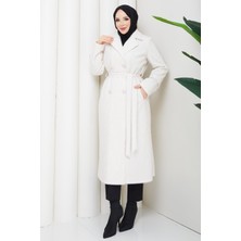 Günay Karaca Angora Kürk Kadın Kışlık Kaban Ekru Çift Düğme Kruvaze 2607