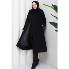 Günay Karaca Büyük Beden Kışlık Kaşe Kadın Kaban Siyah 2608