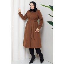 Günay Karaca Büyük Beden Kışlık Kaşe Kadın Kaban Taba 2608