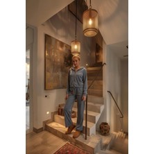 Kadın Kadife Rahat Kalıp Fermuarlı Üst Beli Lastikli Alt Ikili Takım Indigo