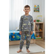 Alkın Kids 3-13 Yaş Erkek Çocuk %100 Pamuklu Dinozor Desenli Uzun Kollu Pijama Takımı