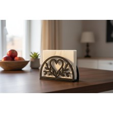 Grifon3D Kalp ve Yaprak Desenli Siyah Dekoratif Peçete Tutucu-  Doğa Dostu Pla Peçetelik