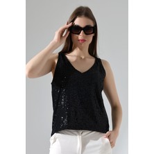 Lokadi Kadın V Yaka Pul Payet Bluz