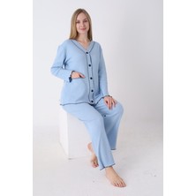 Jenika Önden Düğmeli Rahat Kalıp Ayarlanabilir Bel Kol ve Paça Fırfır Detaylı Hamile Lohusa Pijama Takımı