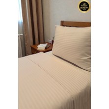Vessino Home Royal Çizgili Pamuk Saten Tek Kişilik Nevresim Takımı Lastikli Çarşaflı Otel Beyaz Renkli Pamuk Lüx