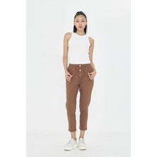 Tiffany & Tomato Lastikli Düğmeli Havuç Kesim Pantolon - Kahve