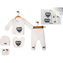 Nexvora Kutulu 5 Parça Yenidoğan Hastane Çıkışı Seti Taç Desenli Taşlı %100 Pamuk