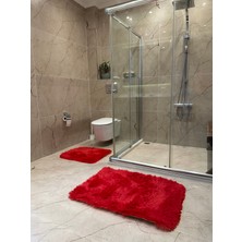 Doğuş Peluş Halı Tavşan Kırmızı Kaymaz Tabanlı 2'li Banyo Halısı Seti