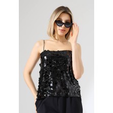 Cemo Gümüş Pullu Ince Askılı Bluz