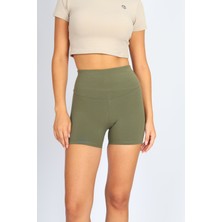 Softandbasic Bıker Haki Kısa Premium Kumaş Yoga-Spor-Günlük Rahat Tayt