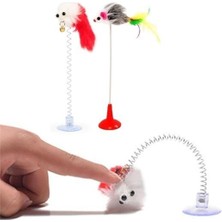 İlk El Grup 2li Vantuzlu Fareli Tüylü Hareketli Çanlı ve Esneyen Eğlenceli Peluş Kedi Oyuncağı