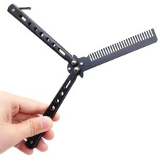 İlk El Grup Siyah Katlanabilir Paslanmaz Çelik Kelebek Bıçak Tarak Sakal Bıyık Fırçası Profesyonel Saç