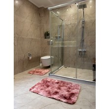 Doğuş Peluş Halı Batik Tavşan Somon Kaymaz Tabanlı 2'li Banyo Halısı Seti