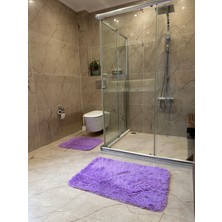 Doğuş Peluş Halı Tavşan Lila Kaymaz Tabanlı 2'li Banyo Halısı Seti
