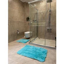 Doğuş Peluş Halı Tavşan Turkuaz Kaymaz Tabanlı 2'li Banyo Halısı Seti
