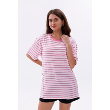 Yakamor Kadın Oversize Çizgili T-Shirt