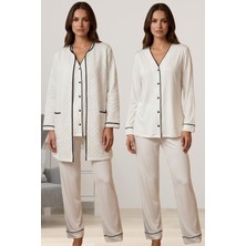 Effortt Ekru Kapitone Sabahlık Pijama Takımı