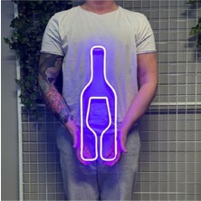 Şarap Şişe Kadeh Neon LED Gece Lambası 40 cm Mor