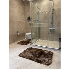 Doğuş Peluş Halı Batik Tavşan Kahverengi Kaymaz Tabanlı 2'li Banyo Halısı Seti