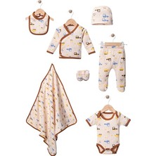 Nexvora Erkek Bebek Hastane Çıkışı 7 Parça Dozer Baskılı Zıbın Seti – 0-3 Ay Yenidoğan Pamuklu Set